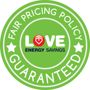 love energy savings fair price guarantee logo