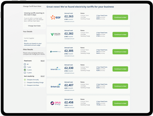 Comparing business electricity prices online