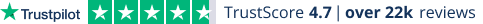 Trustpilot with trustscore 4.7 over 22k reviews.