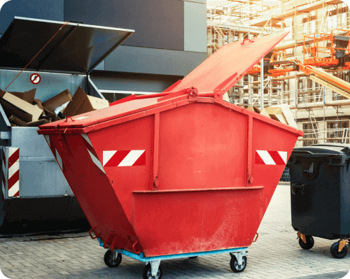 Red commercial waste bin