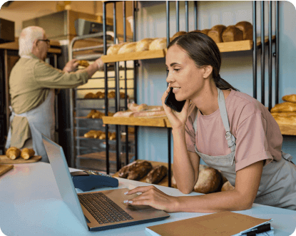 lady comparing energy in a bakery
