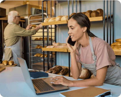 lady comparing energy in a bakery