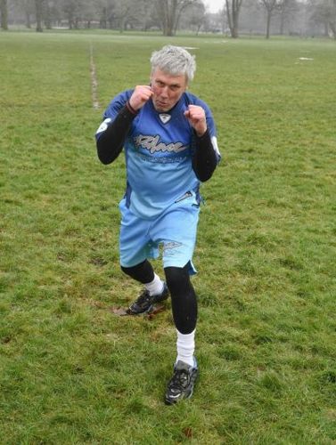 bez from the happy mondays doing fitness class in a park.