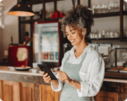 cafe owner on a tablet device