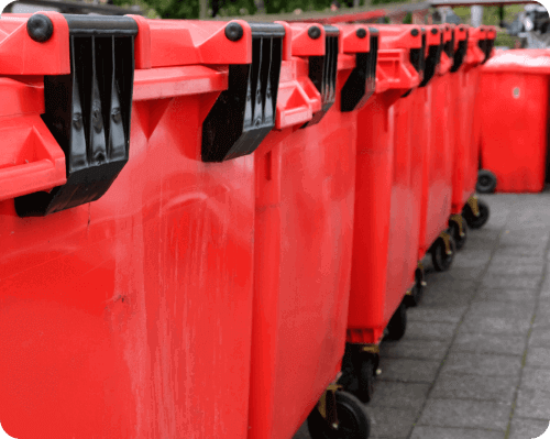 row of waste bins