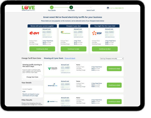 Comparing Eon Business Electricity Rates with Love Energy Savings.
